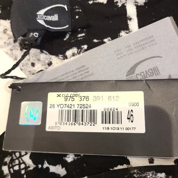 Just Cavalli Dress NWT IT 46 US 12 Black White Abstract Print Bodycon - Picture 9 of 12